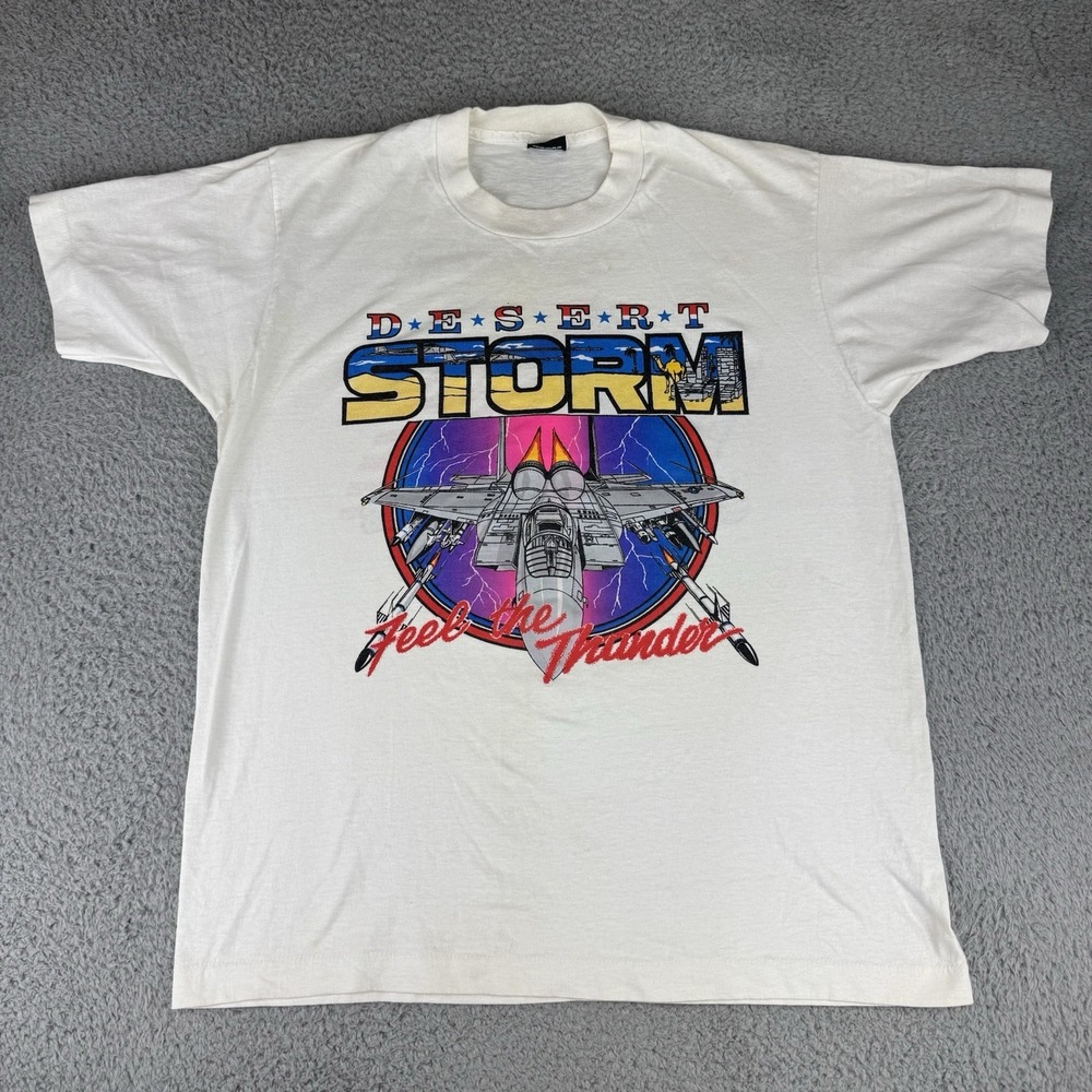 Vintage Desert Storm Feel‎ The Thunder Fighter Jet Shirt Screen Stars Xl Troops